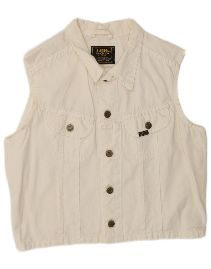 LEE Womens Crop Gilet UK 16 Large Off White Bomuld