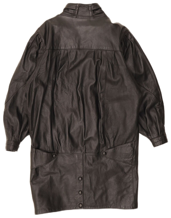 Vintage kvinders oversize læderfrakke UK 10 Small Black