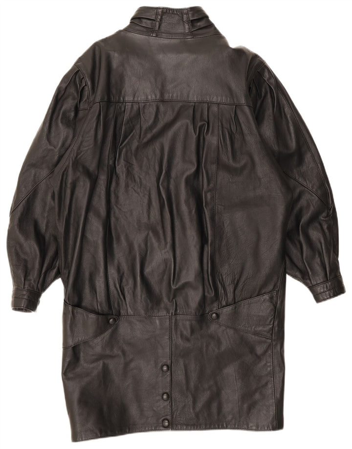 Vintage kvinders oversize læderfrakke UK 10 Small Black