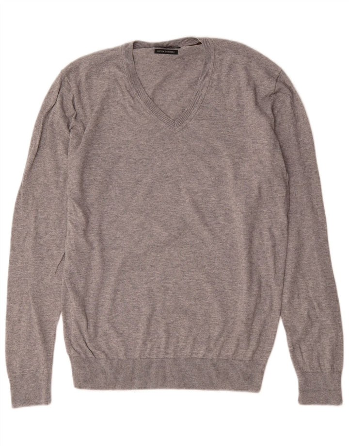 Zara Herre V-hals trøje Sweater Stor Grå Flecked Bomuld