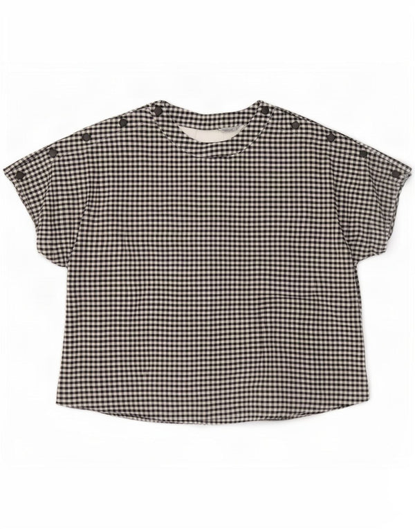Zara Dame Oversized Bluse Top UK 10 Small Black Gingham