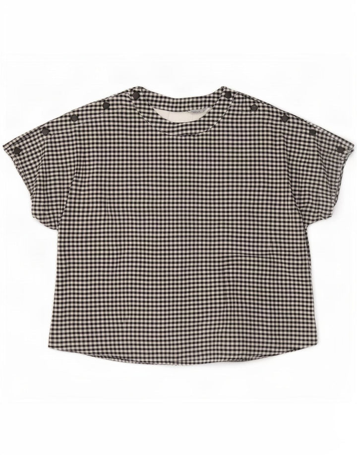 Zara Dame Oversized Bluse Top UK 10 Small Black Gingham
