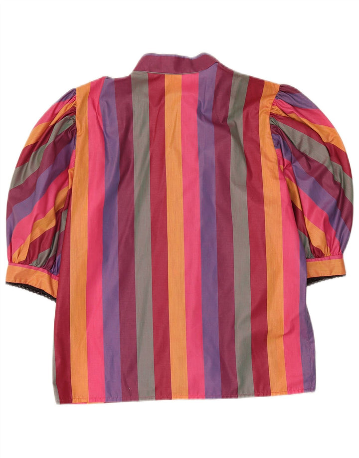 Vintage kvinders kortærmet skjortebluse EU 38 Medium Flerfarvet stribet