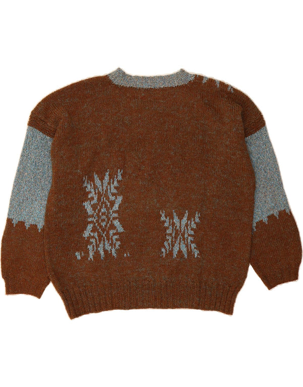 VINTAGE Dame sweater med rund hals DK 16 Large Brown Fair Isle