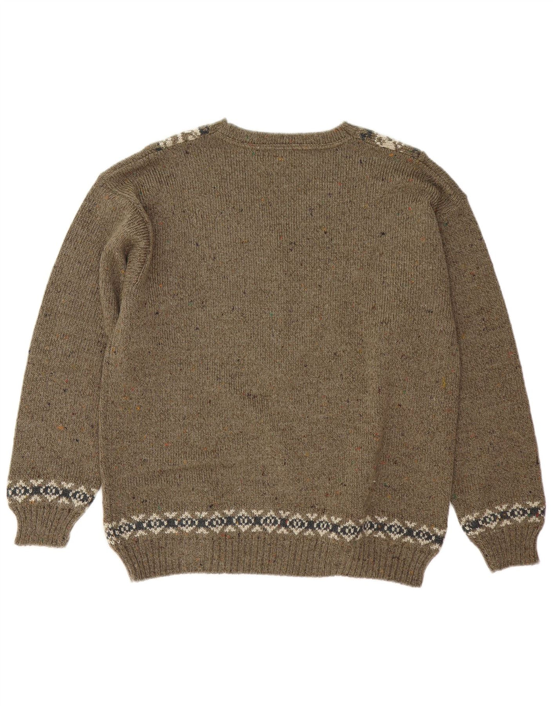 Vintage Herre V-hals sweater Medium Khaki Fair Isle