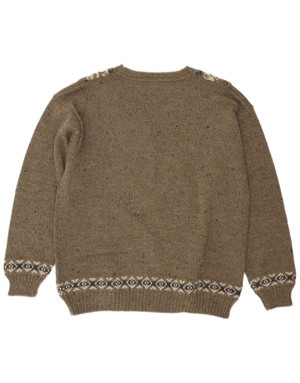 Vintage Herre V-hals sweater Medium Khaki Fair Isle