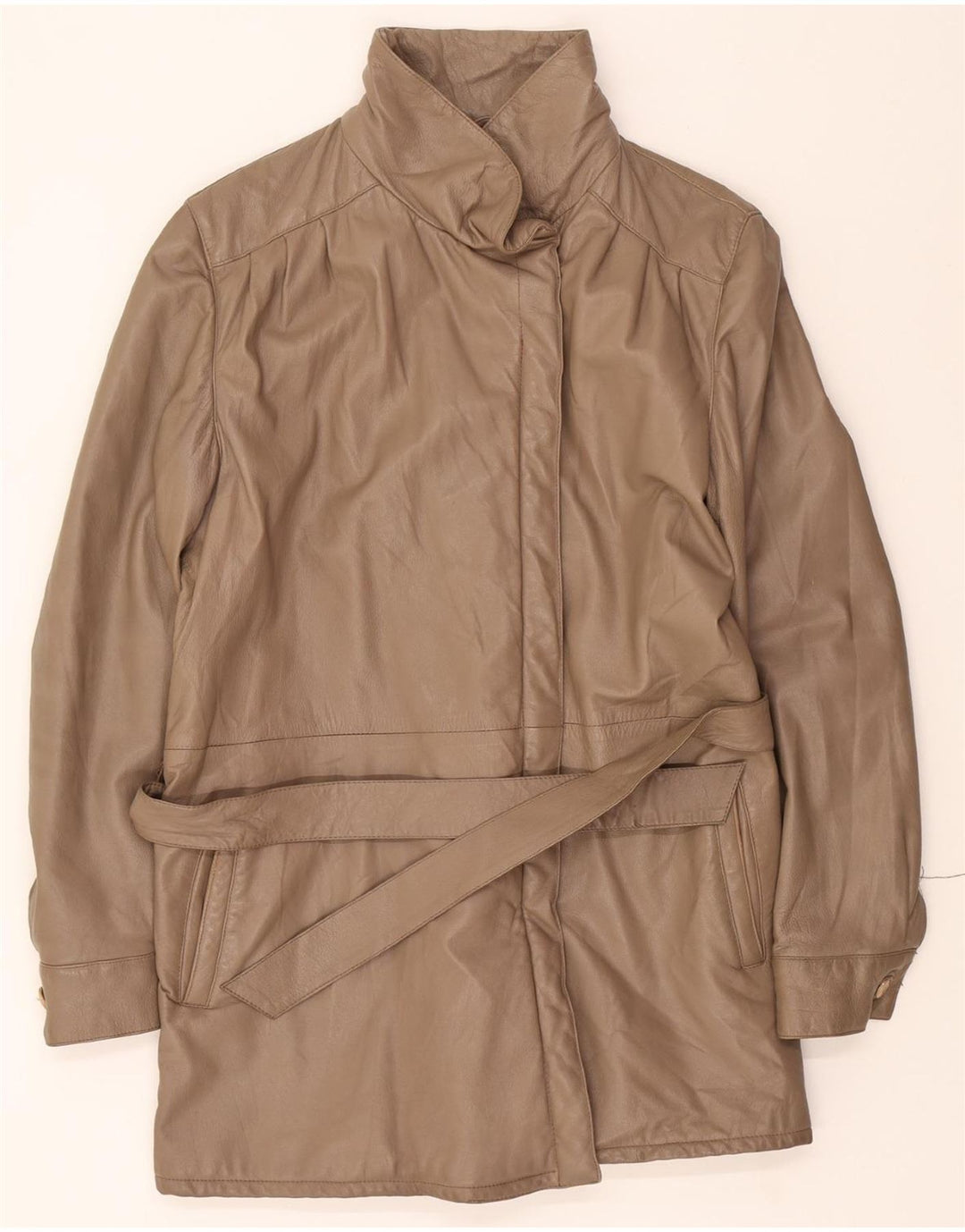 VINTAGE Womens Leather Coat UK 14 Medium Beige Vintage Vintage and Second-Hand Vintage from Messina Hembry 