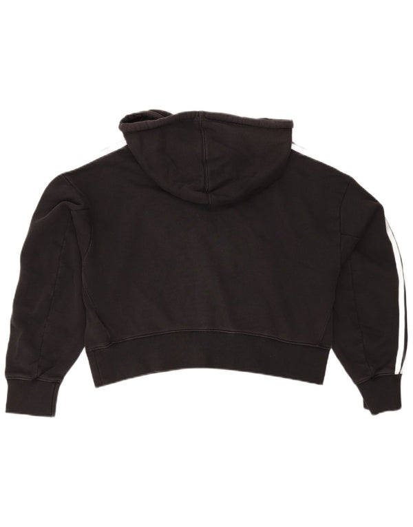 Adidas Dame Crop Oversized Hoodie Jumper UK 12 Medium Sort Bomuld