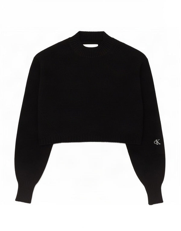 Calvin Klein Jeans Dame Crop Turtle Neck Jumper Sweater UK 6 XS Sort