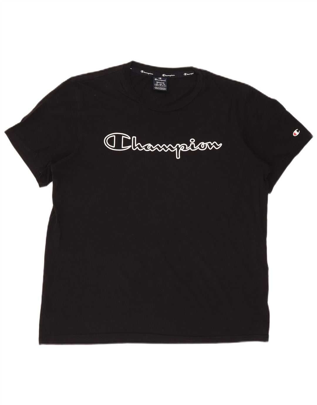 Champion Herre Grafisk T-Shirt Top Medium Sort Bomuld