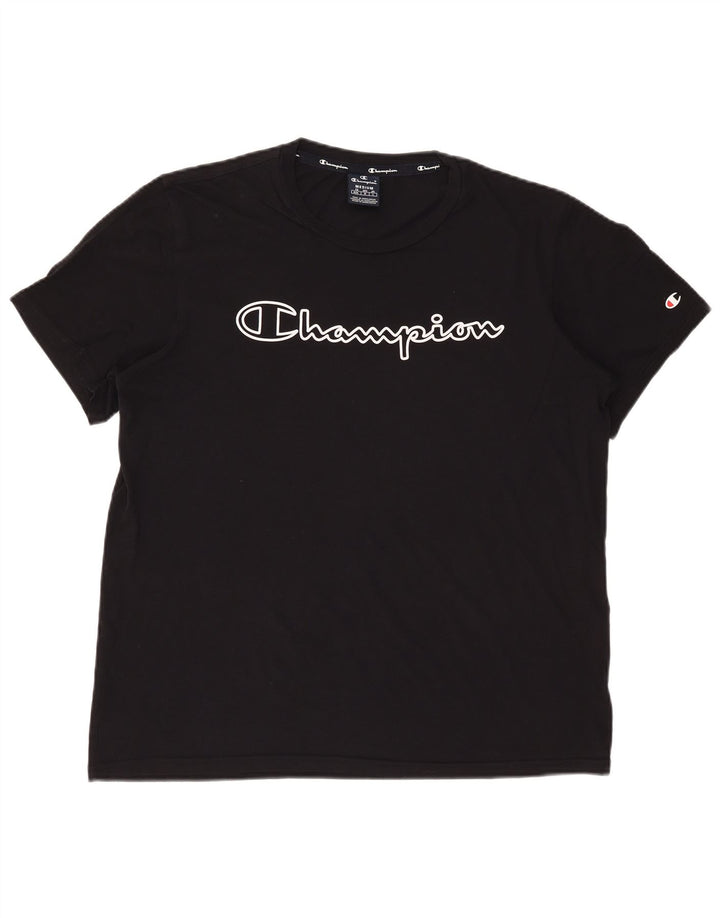 Champion Herre Grafisk T-Shirt Top Medium Sort Bomuld
