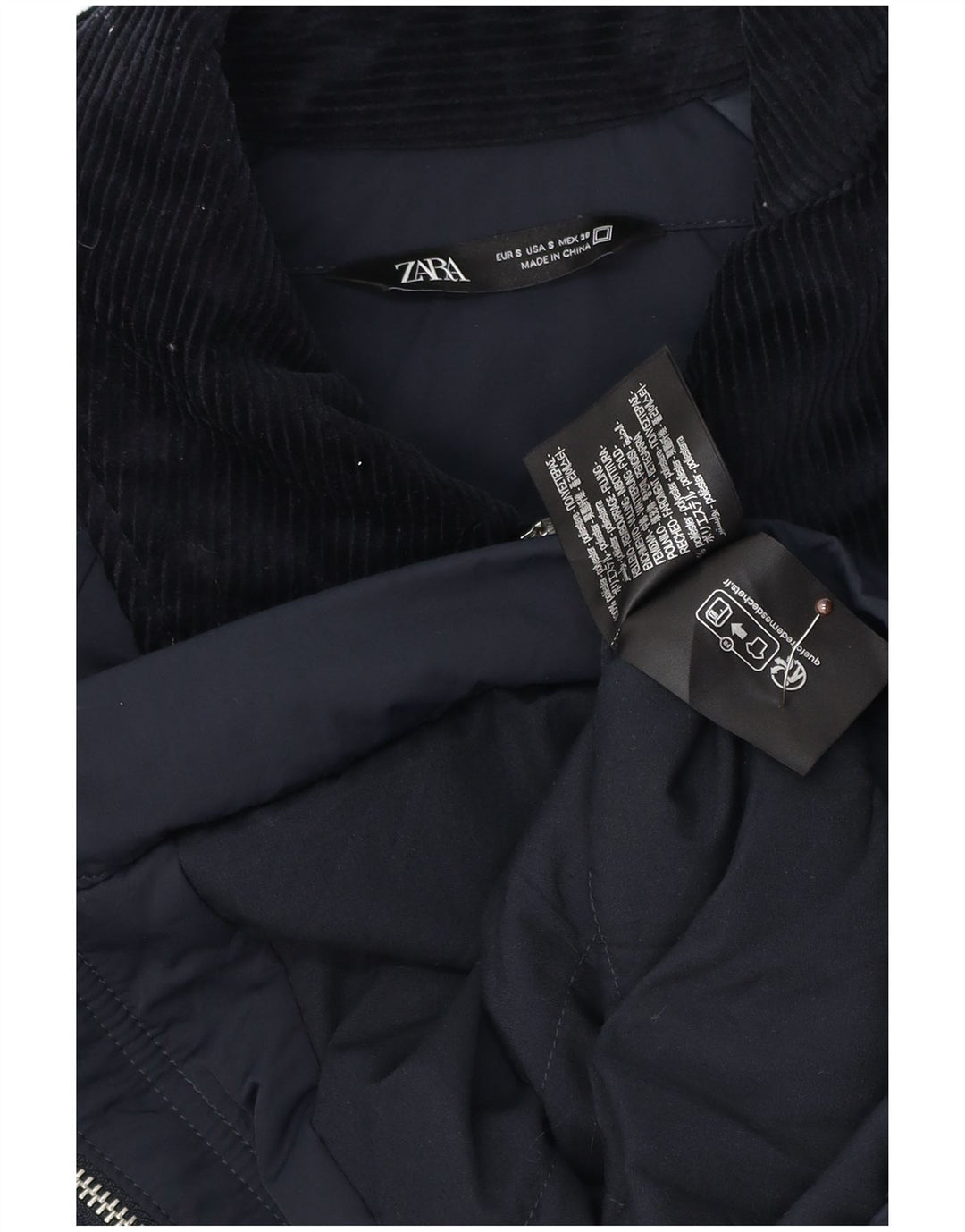 Zara Herre Bomber Jacket UK 36 Small Navy Blue Colourblock Polyester