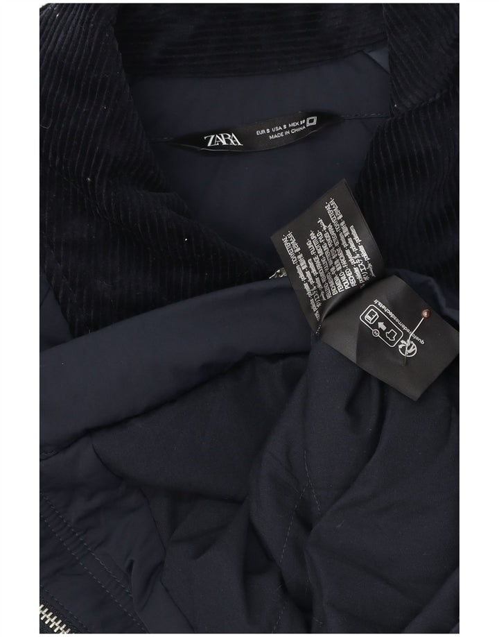Zara Herre Bomber Jacket UK 36 Small Navy Blue Colourblock Polyester