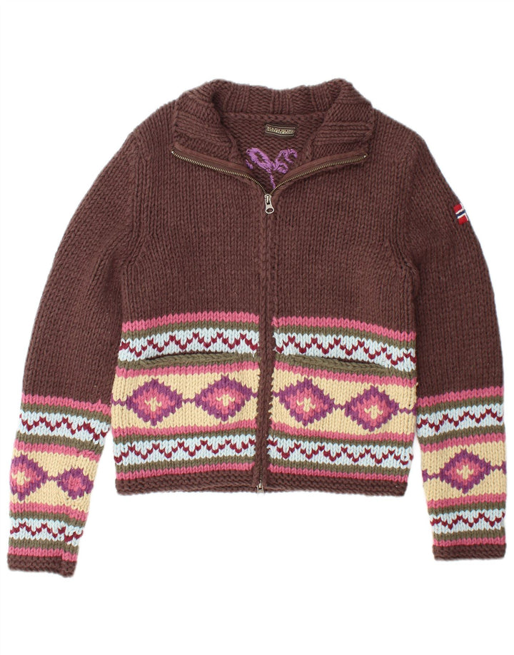 NAPAPIJRI Grafisk cardigan sweater til kvinder UK 12 Medium Brun Geometrisk