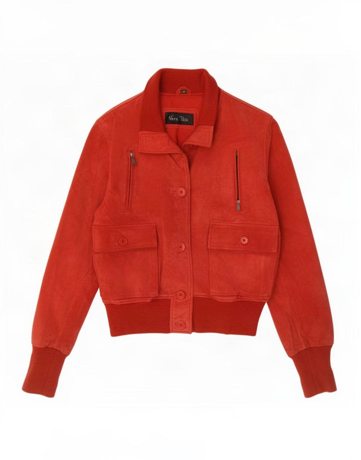 Vintage dame ruskind bomberjakke IT 48 XL rødt læder