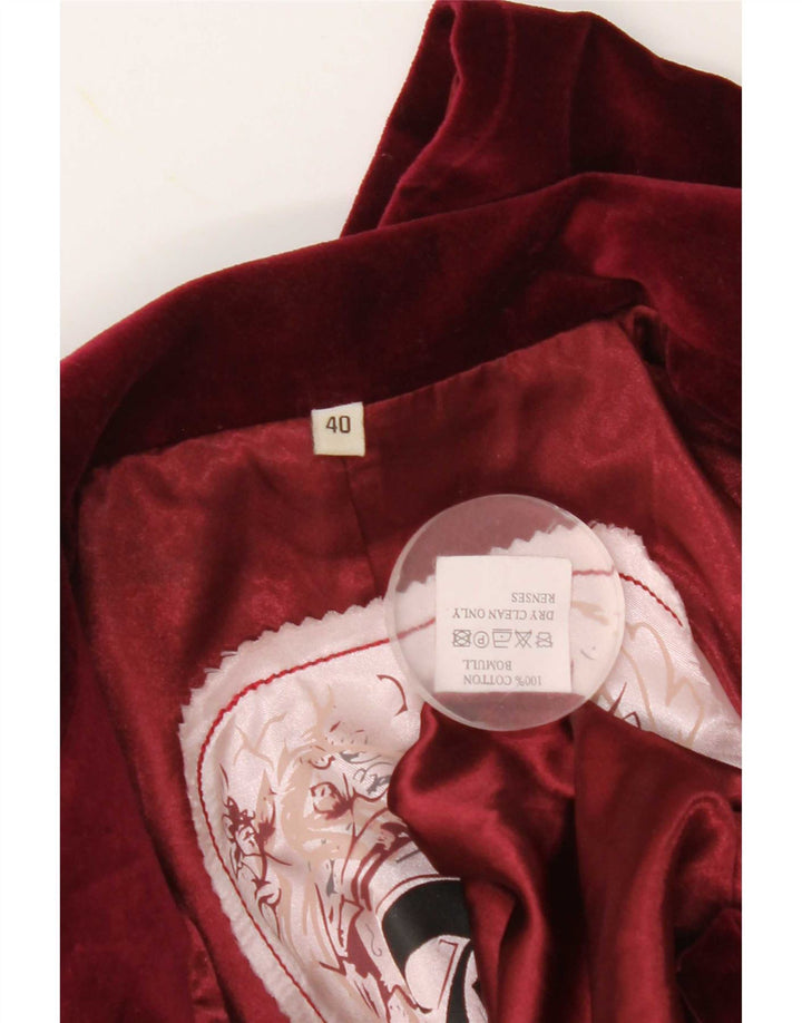 Vintage Dame Open Velvet Blazer Jacket IT 40 Lille Bourgogne Bomuld