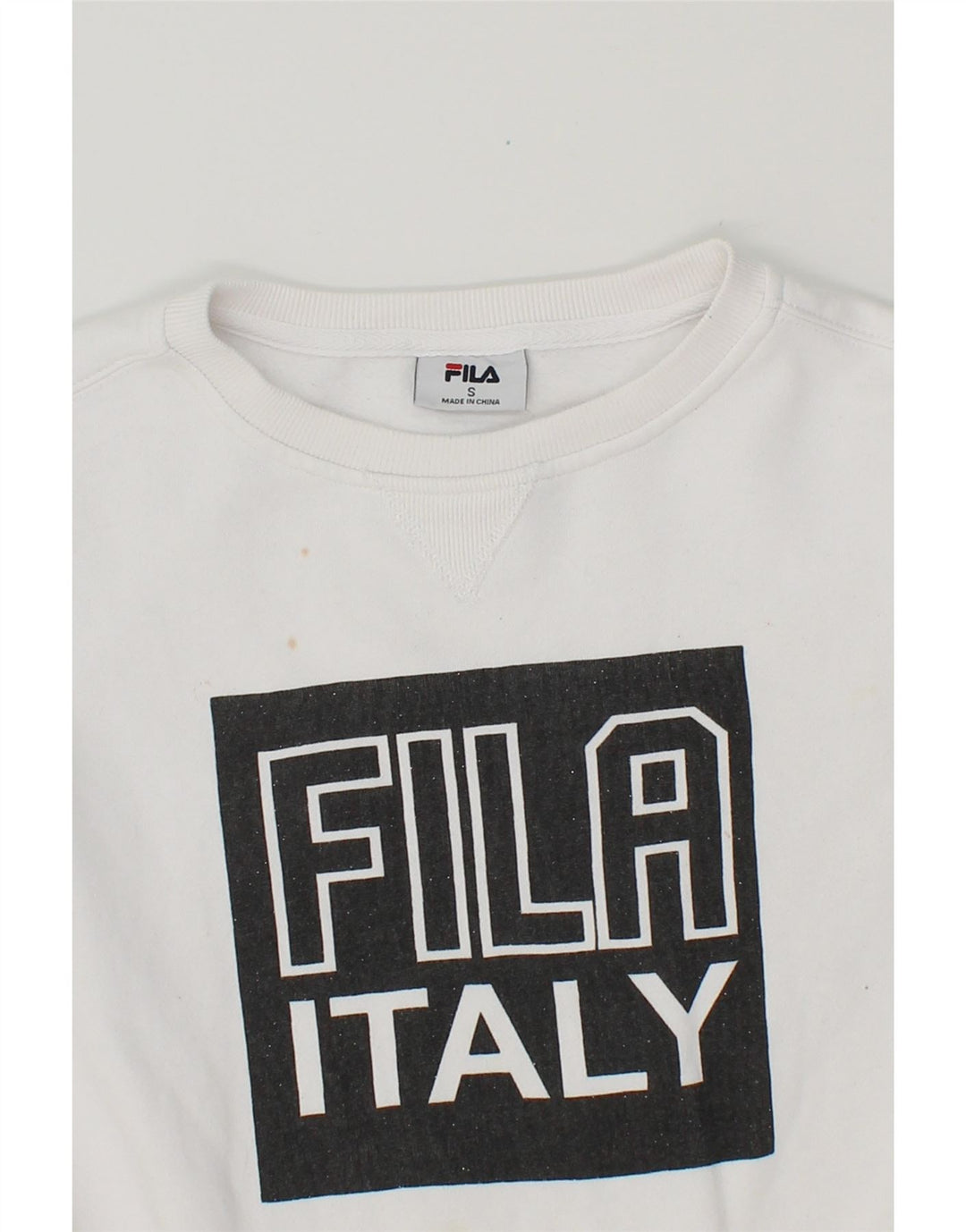 FILA Womens Graphic Sweatshirt Jumper UK 10 Small White Cotton Vintage Fila and Second-Hand Fila from Messina Hembry 