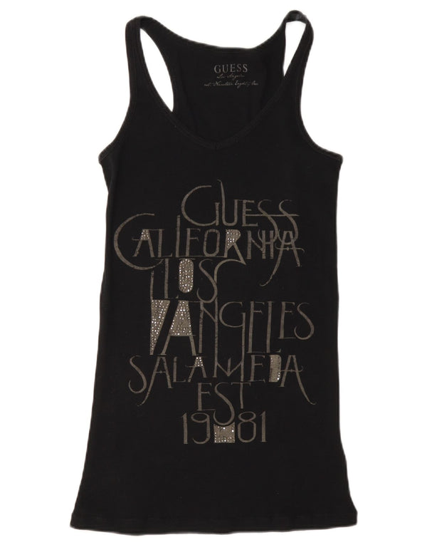 Guess Kvinders Grafisk Vest Top UK 8 Small Black Bomuld
