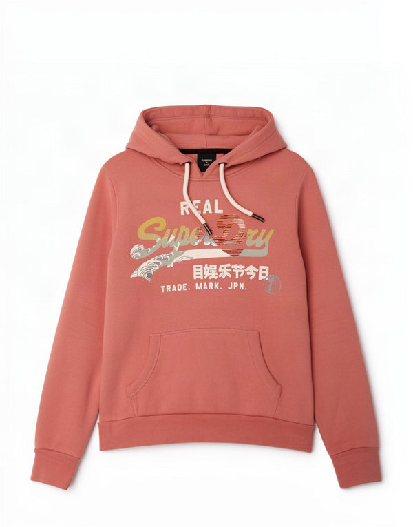 Superdry Grafisk hættetrøje til kvinder UK 12 Medium Pink Bomuld