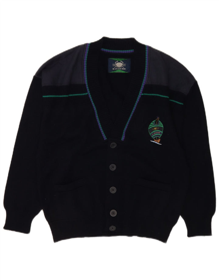 Il Granchio Herre cardigan sweater Medium Marineblå Colourblock Uld