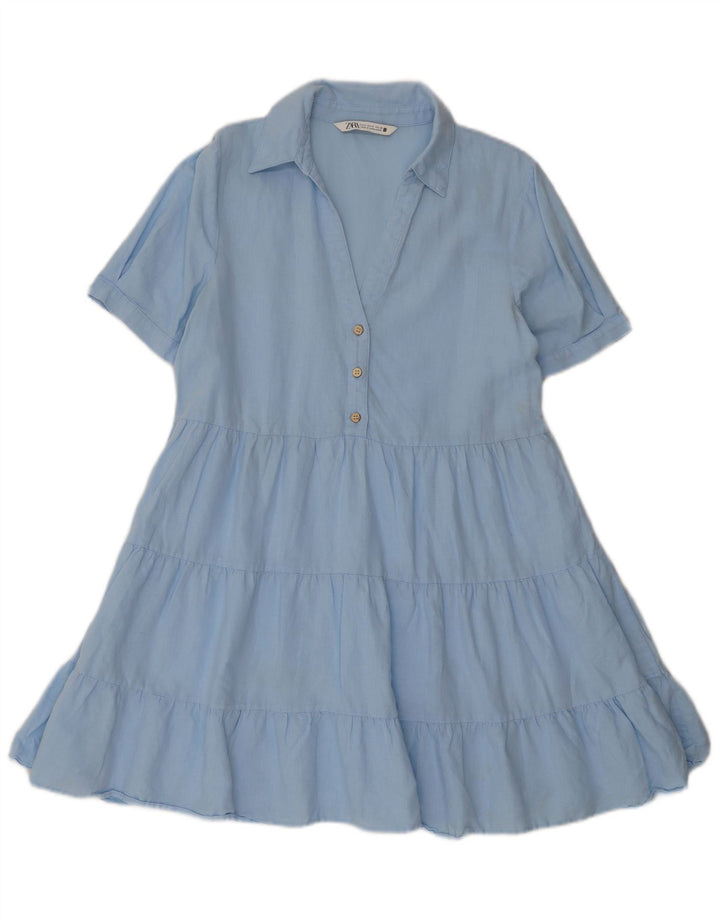 Zara Damekjole UK 14 Medium Blue Linen
