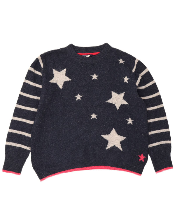 Joules Dame Grafisk Boat Neck Jumper Sweater UK 12 Medium Navy Blue