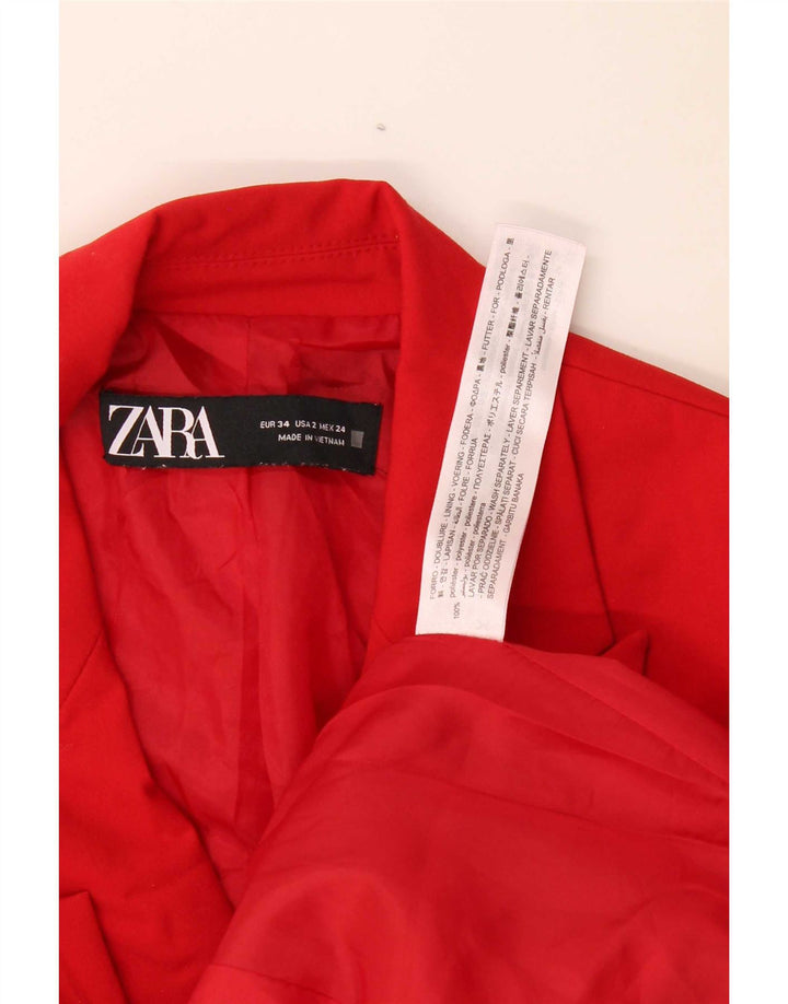 Zara Dame 1 Knap Oversized Blazer Jakke EU 34 2XS Rød Polyester