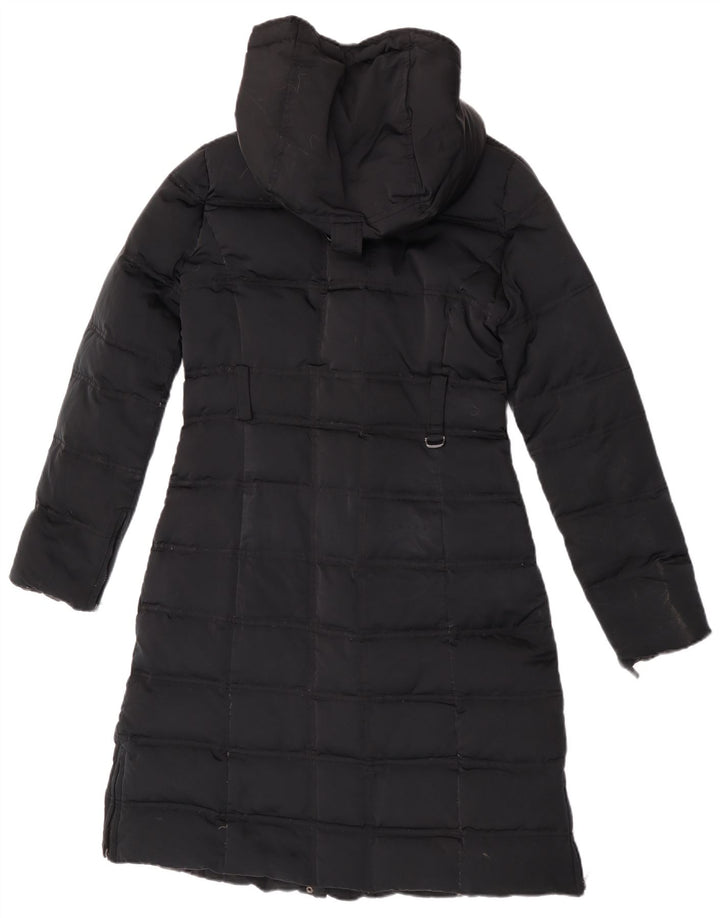 Zara Dame Hætte Polstret Frakke UK 12 Medium Sort Nylon