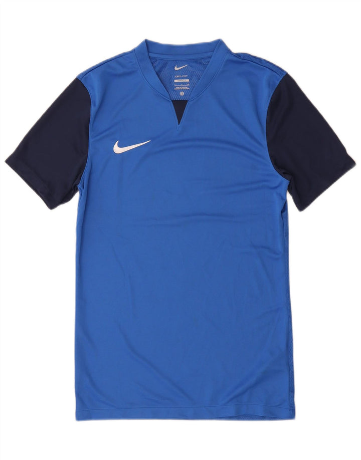 Nike Herre Dri Fit Slim Fit T-Shirt Top Lille Blå Colourblock Polyester