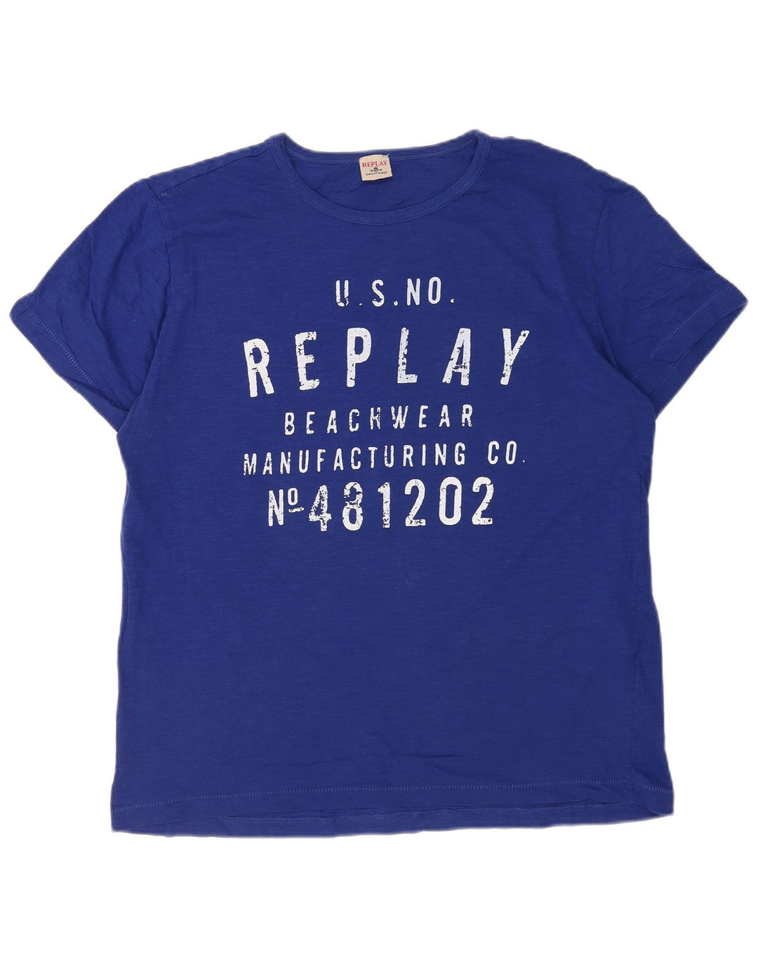 Replay Herre Grafisk T-Shirt Top 2XL Blå Bomuld