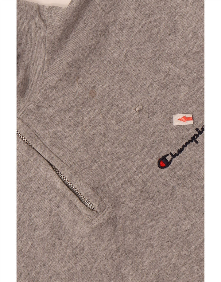 Champion Herre Zip Neck Sweatshirt Jumper Medium Grey Flecked Bomuld