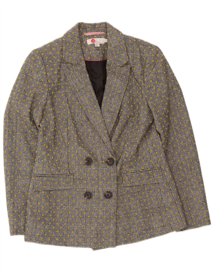 Boden Dame Double Breasted Blazer Jacket UK 10 Small Grey Spotted Wool