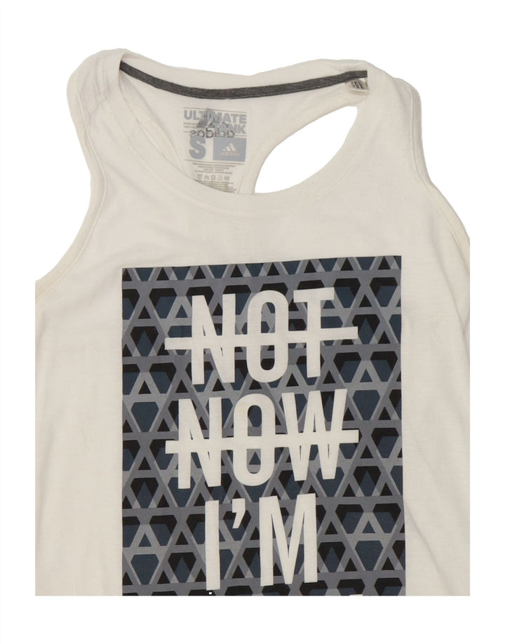 ADIDAS Womens Graphic Vest Top UK 10 Small White Polyester Vintage Adidas and Second-Hand Adidas from Messina Hembry 