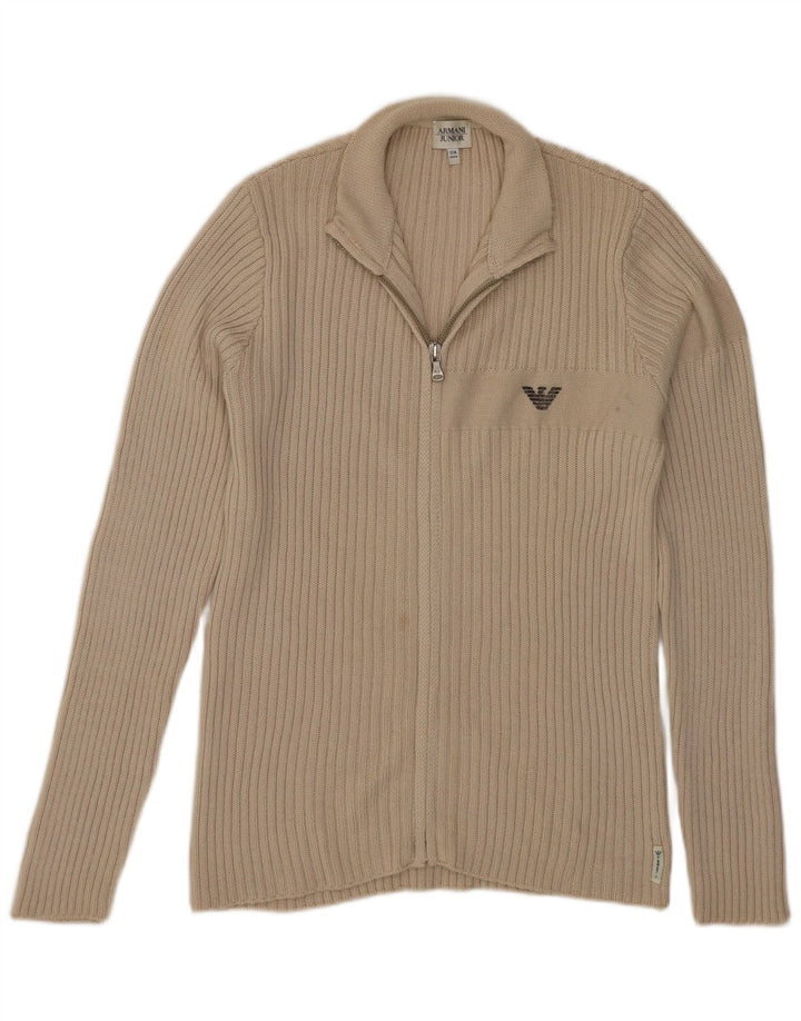 Armani Boys Cardigan Sweater 11-12 År Beige Virgin Wool