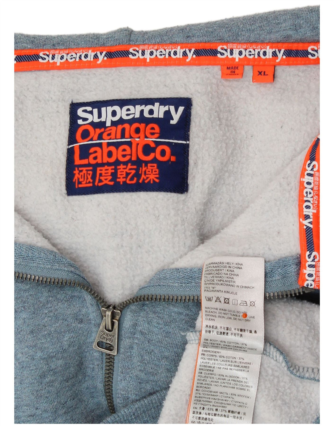 SUPERDRY Hættetrøje med lynlås til mænd XL Blå bomuld