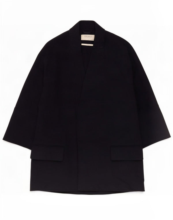 Zara Womens Open Oversized Overfrakke UK 10 Small Navy Blue Wool