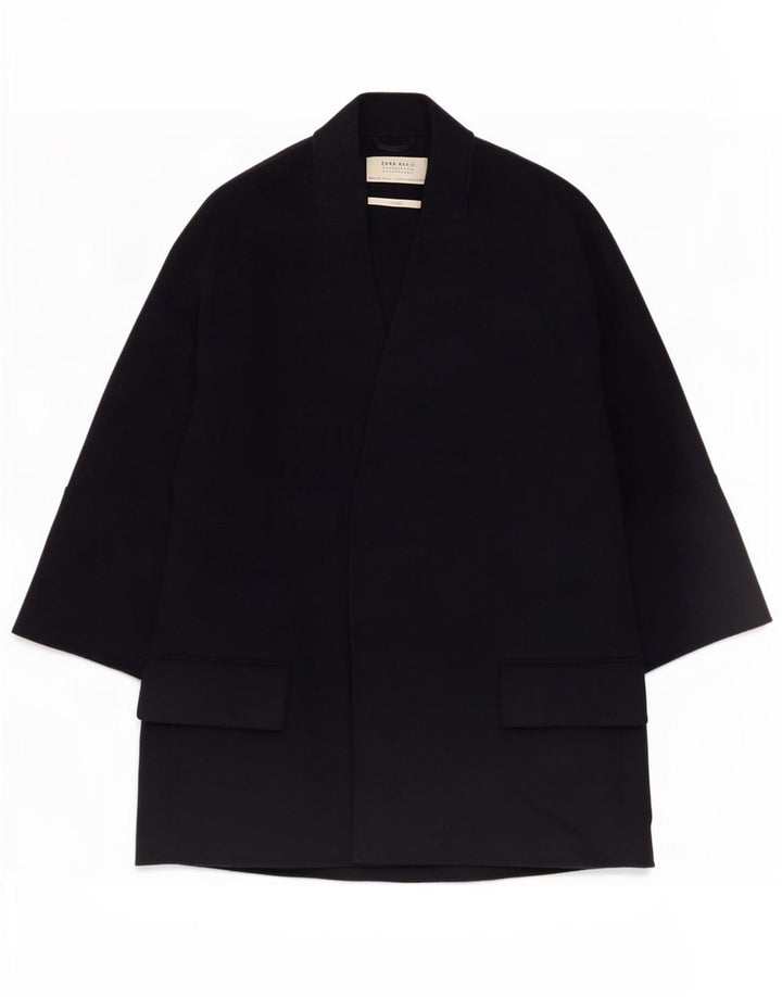 Zara Womens Open Oversized Overfrakke UK 10 Small Navy Blue Wool