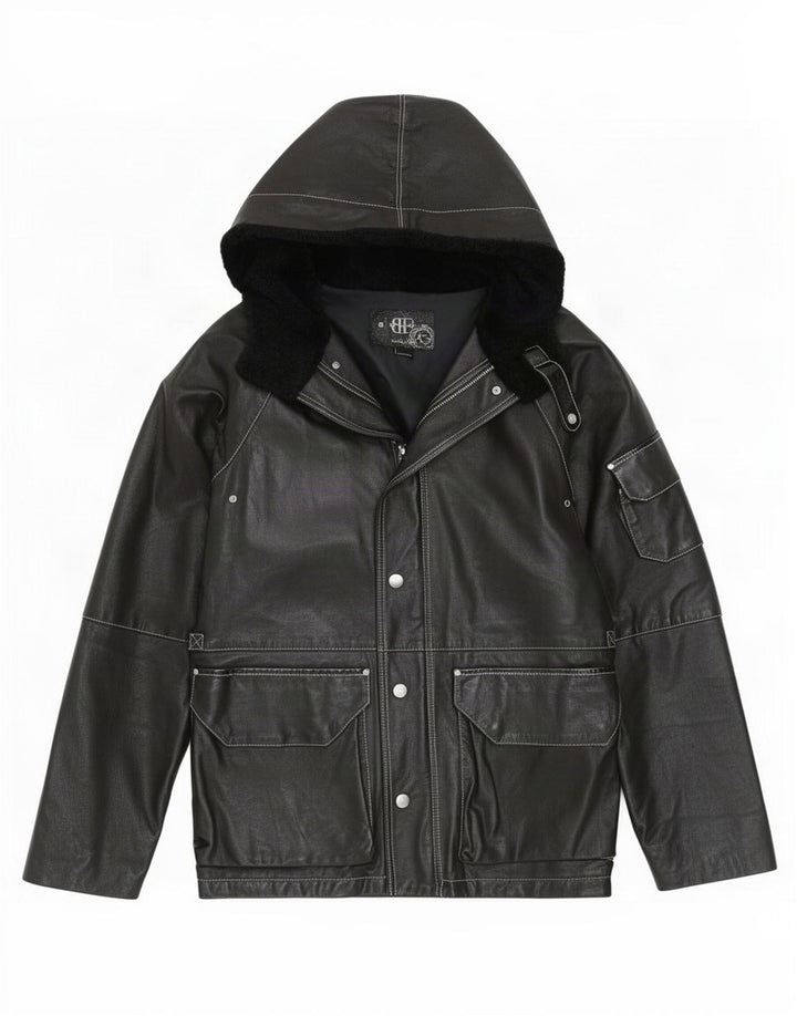 Belfe Herre Hooded Læderjakke UK 38 Medium Sort