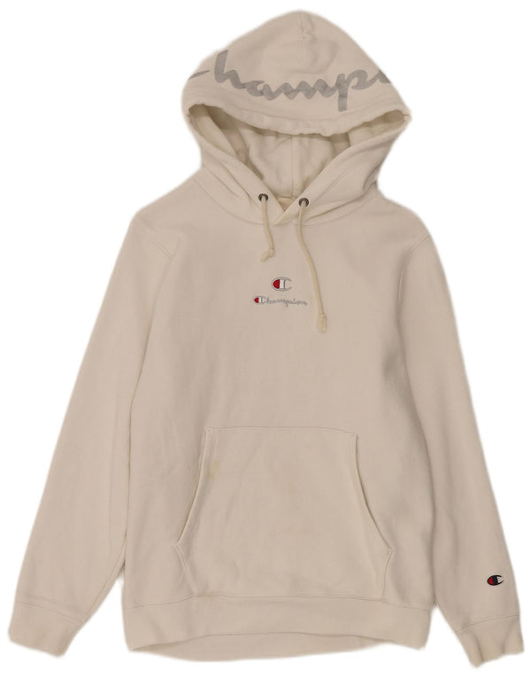 Champion Dame Loose Fit Grafisk Hoodie Jumper UK 4 XS Hvid Bomuld