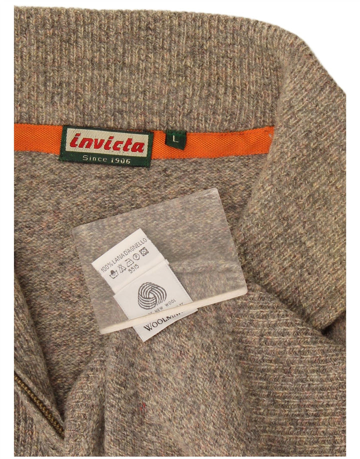 Invicta Herre Zip Neck Jumper Sweater Large Grey Flecked Wool