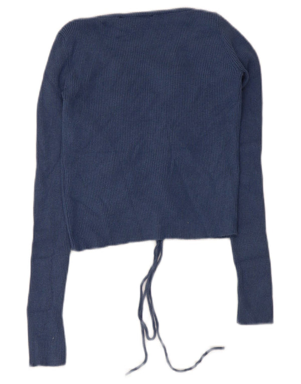 Guess Womens Crop Top Langærmet UK 4 XS Navy Blue Polyamid