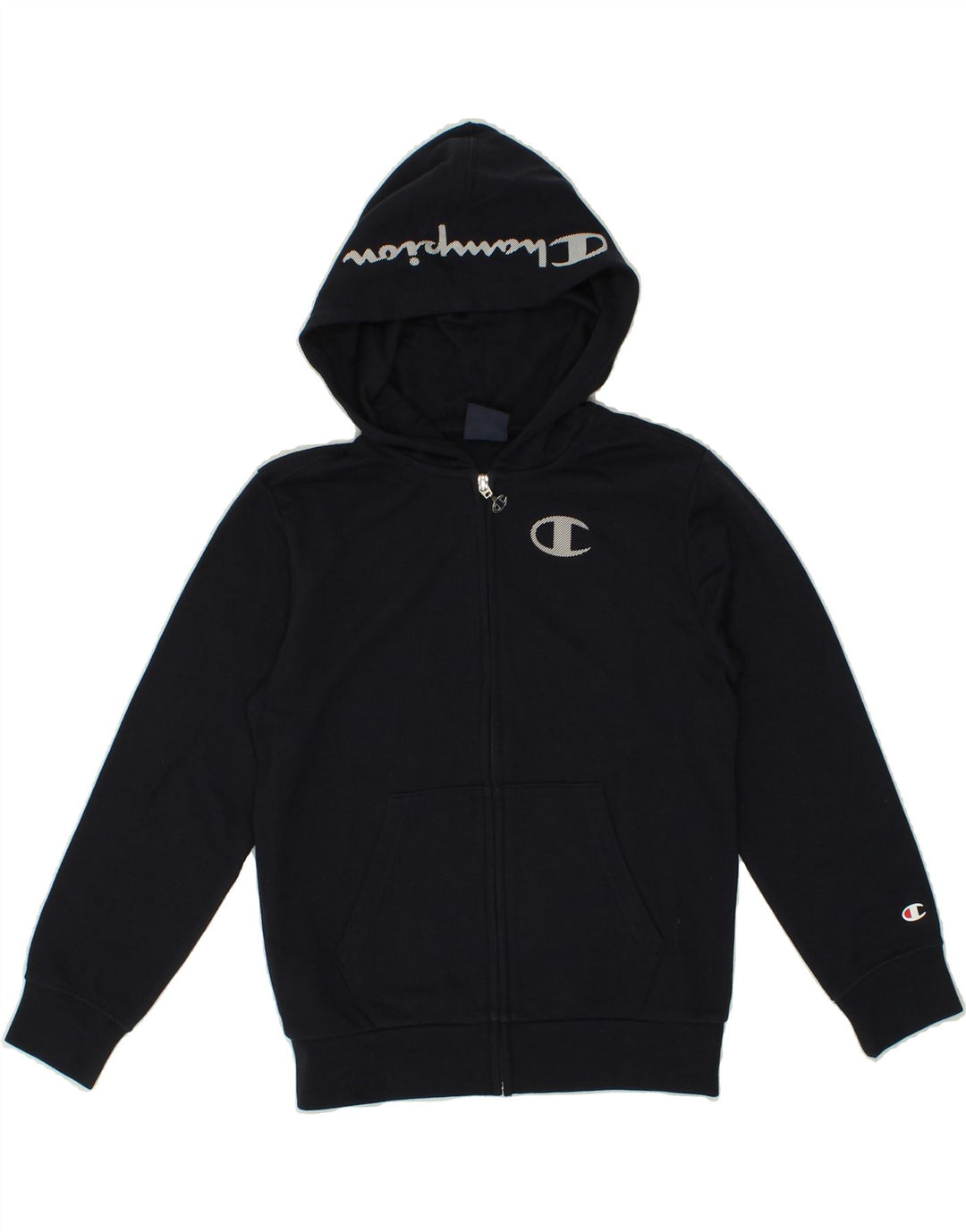 CHAMPION Boys Graphic Zip Hoodie Sweater 9-10 Years Medium Navy Blue Vintage Champion and Second-Hand Champion from Messina Hembry 
