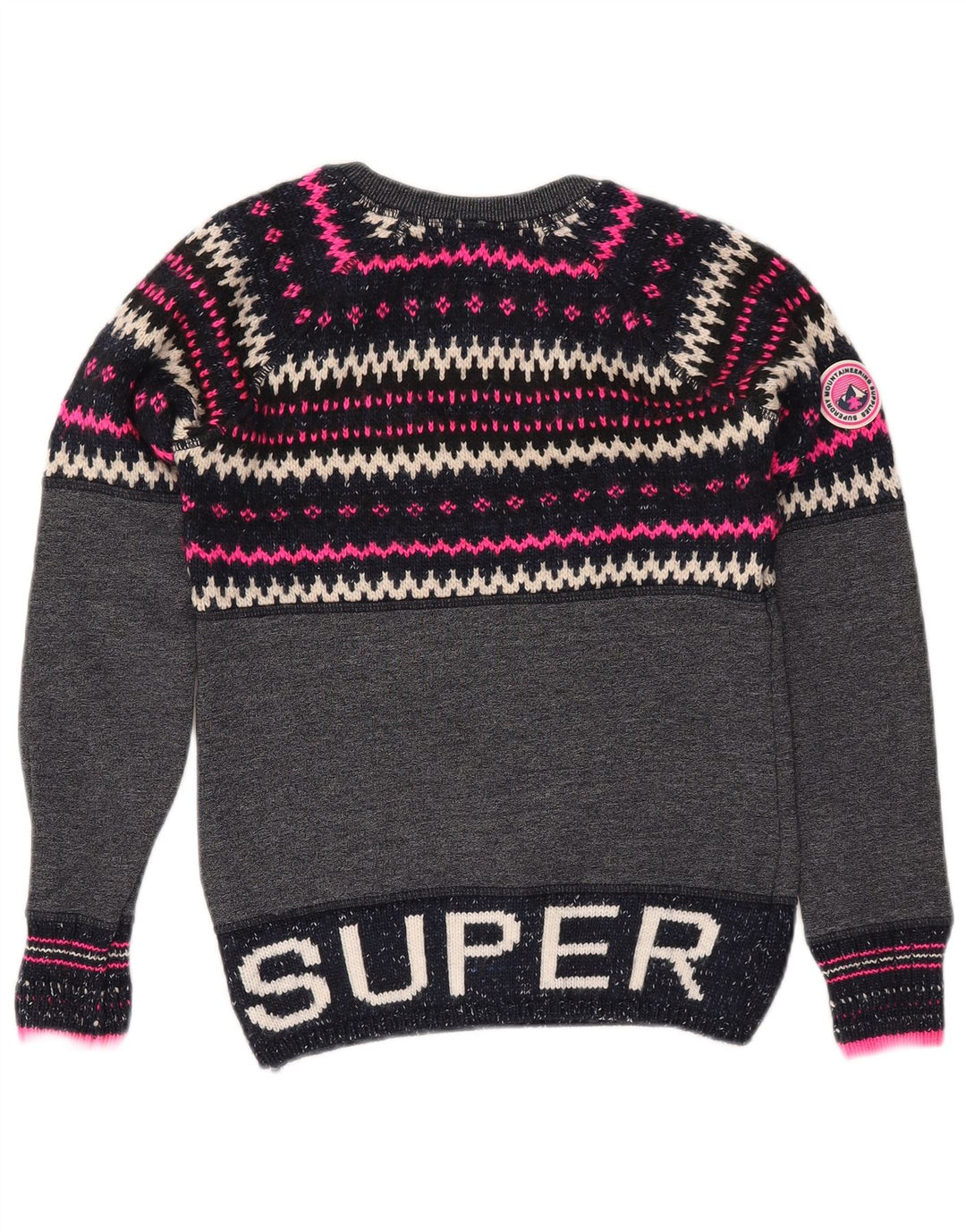 SUPERDRY sweater med rund hals til kvinder UK 6 XS Navy Blue Fair Isle