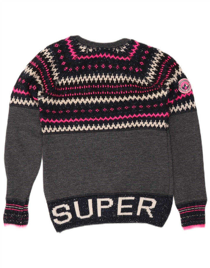 SUPERDRY sweater med rund hals til kvinder UK 6 XS Navy Blue Fair Isle