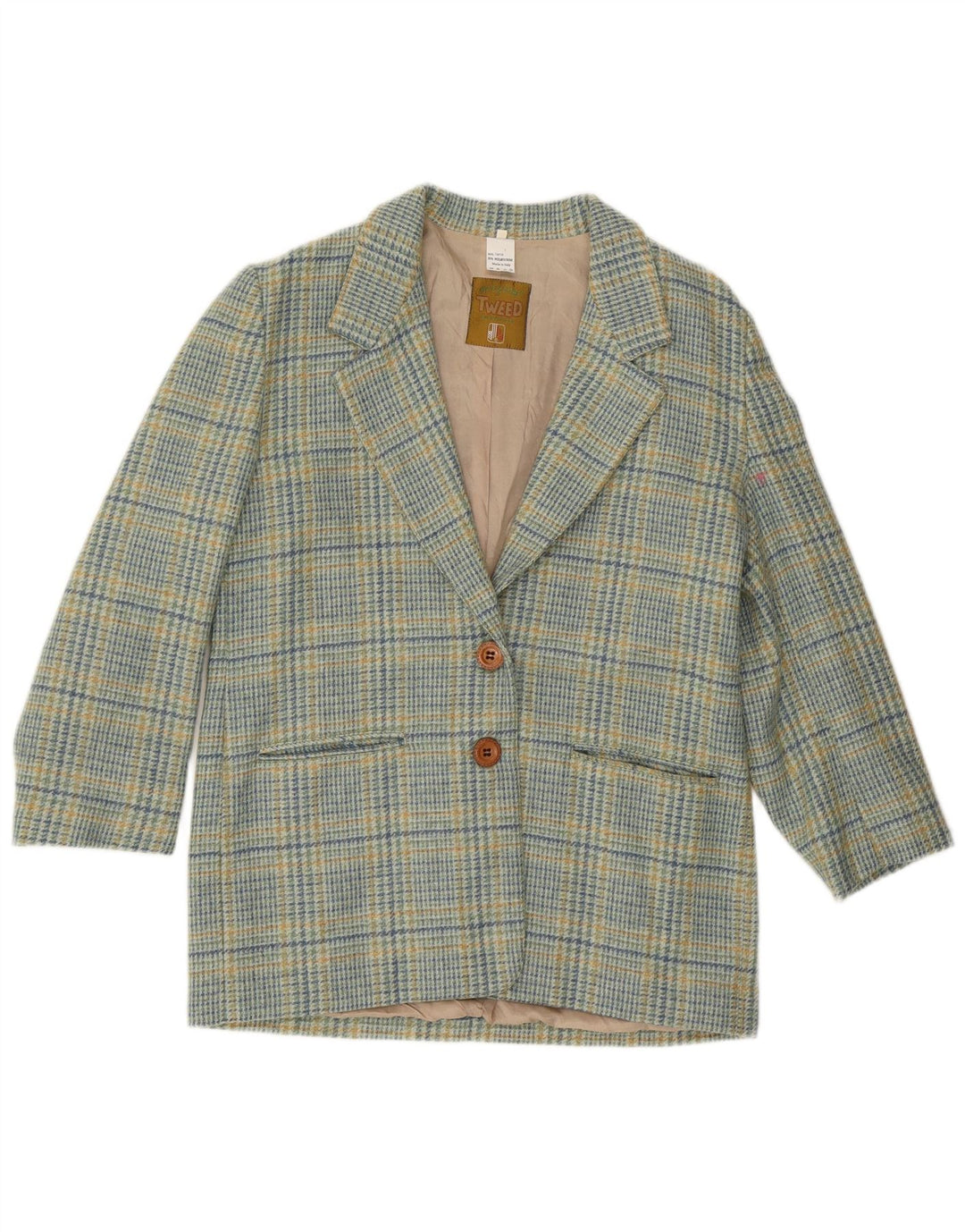 Vintage dame 2-knaps blazerjakke IT 46 Stor blå ternet uld