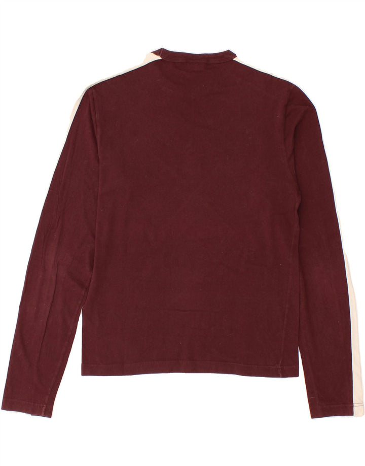 LEE Womens Graphic Top Long Sleeve UK 14 Large Maroon Colourblock Cotton Vintage Lee and Second-Hand Lee from Messina Hembry 