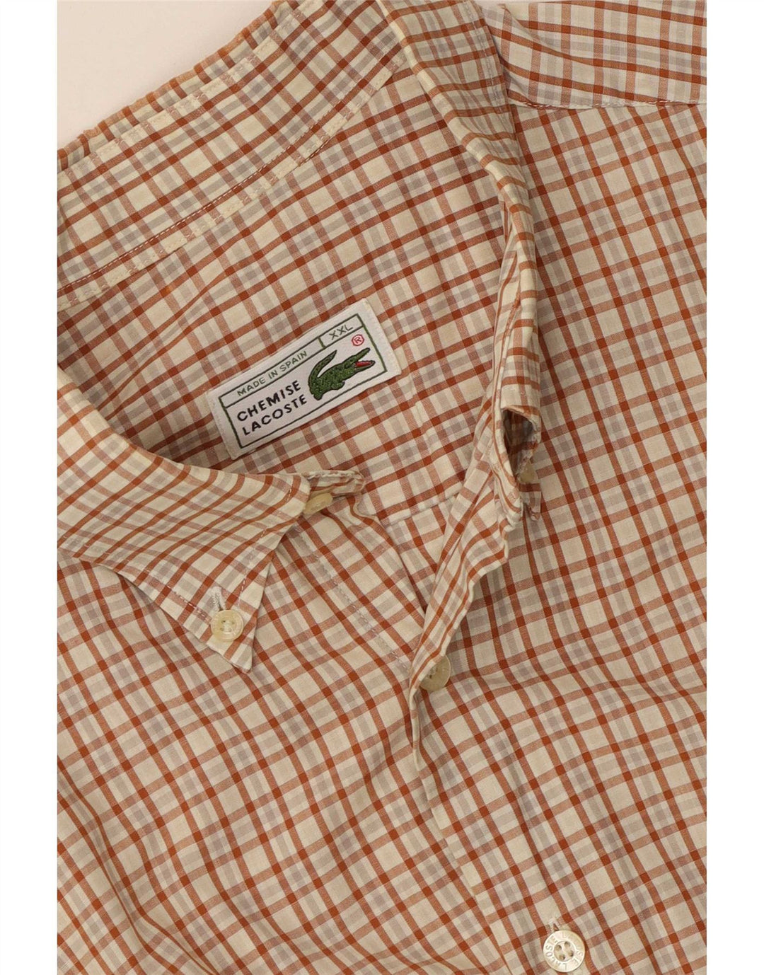 Lacoste kortærmet herreskjorte 2XL brun ternet