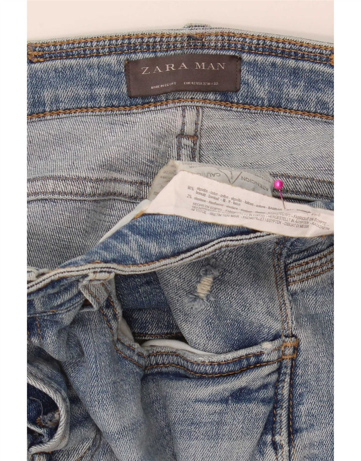 Zara Herre Distressed Slim Jeans EU 42 Large W32 L29 Blue Cotton