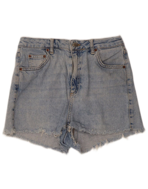 Topshop Dame Mom Distressed Denim Shorts UK 10 Small W28 Blue Cotton