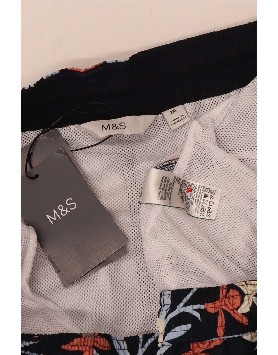 Marks & Spencer Badeshorts til mænd 2XL sort blomstret polyester
